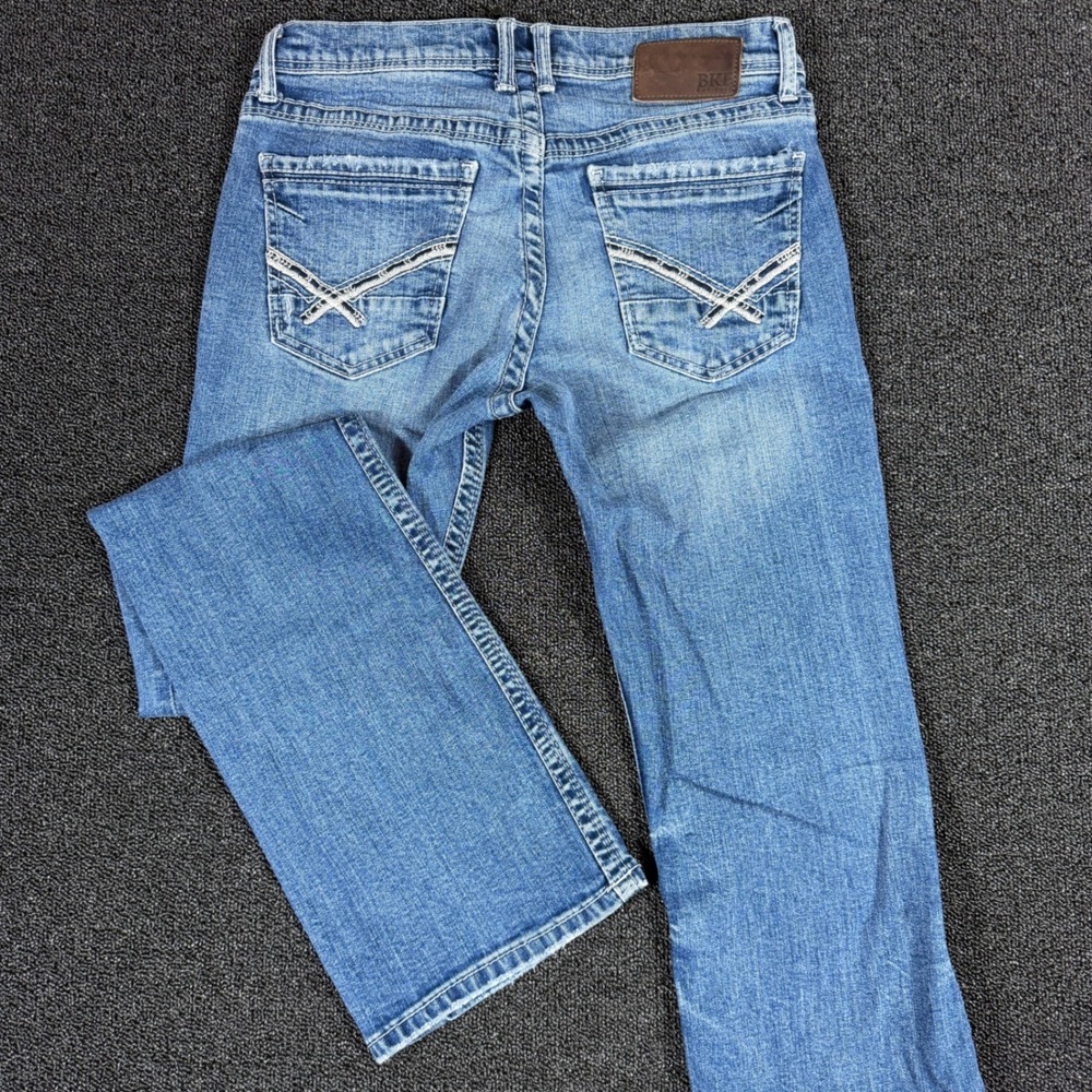 BKE Fulton Bootcut Jeans Mens 30x34 Medium Wash Denim Stretch Embroidered Flare